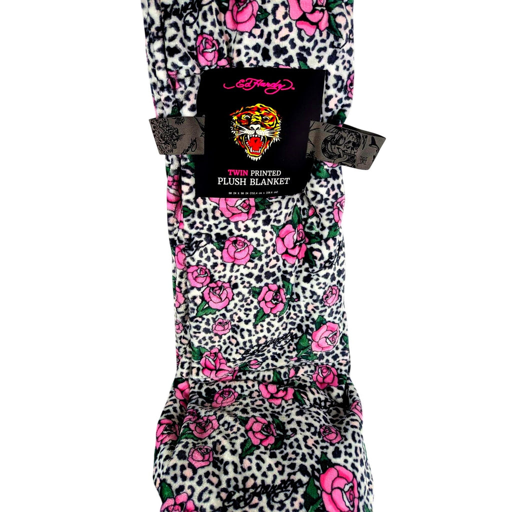 Ed Hardy Twin Plush Blanket 60x90 Roses, Leopard Spots