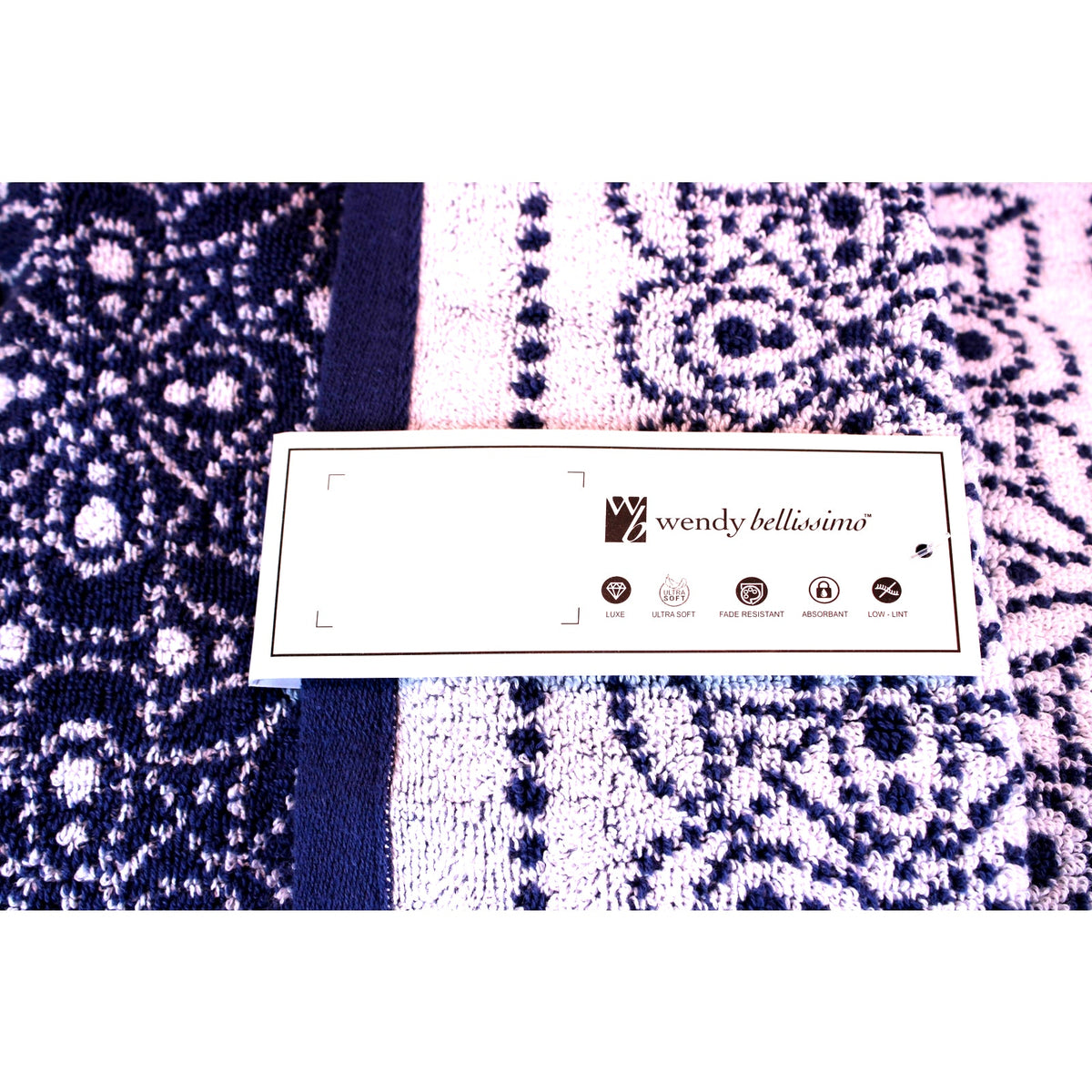 Wendy Bellissimo 4pc Blue Floral Towel Set - 100% Cotton Ultra Soft - NEW
