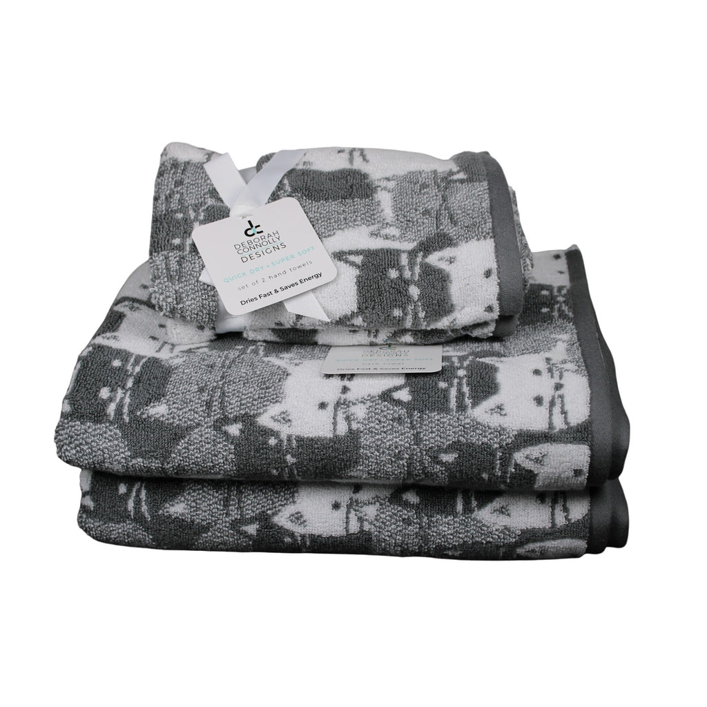 Deborah Connolly Cats Bath Towel Set 4pc Towel Bath Set White Black Grey, SOFT