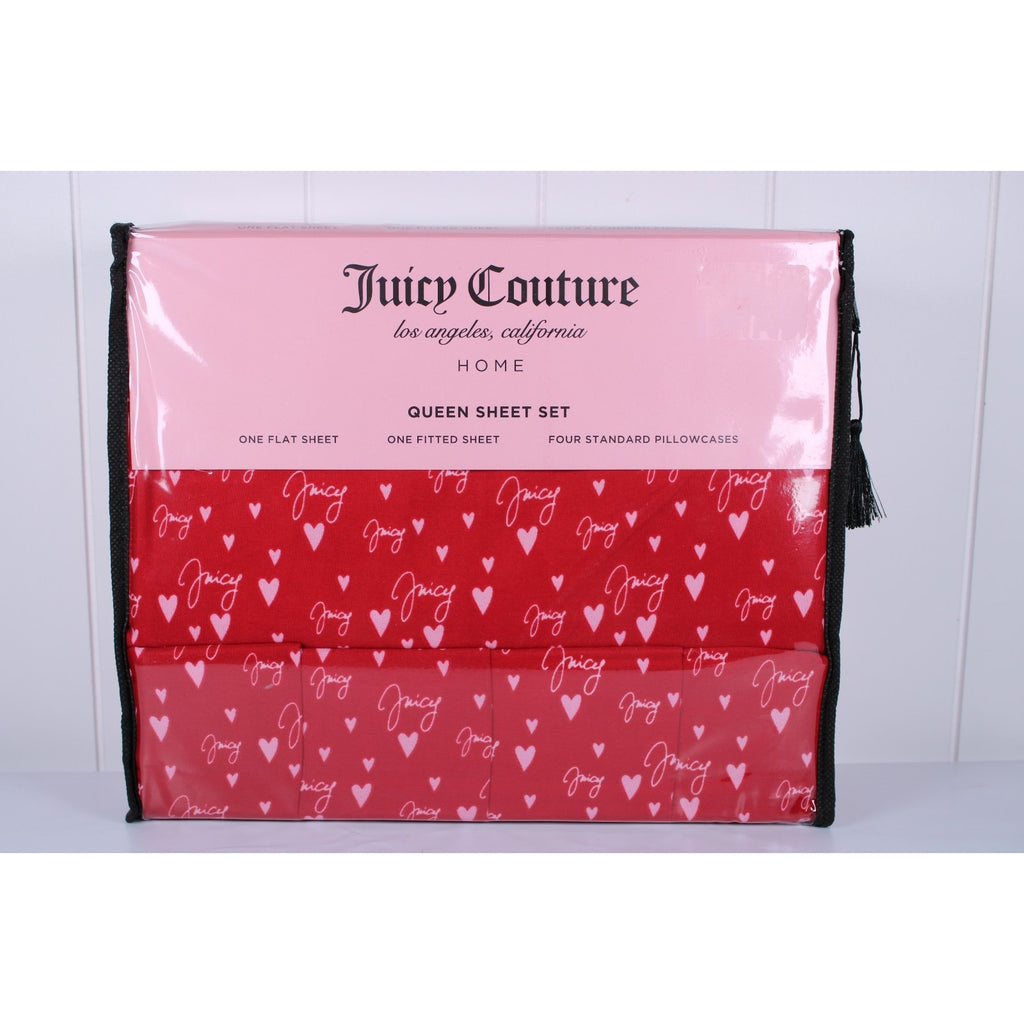 Juicy Couture Queen 6psc Bed Sheet Red, Juicy Logo, Hearts