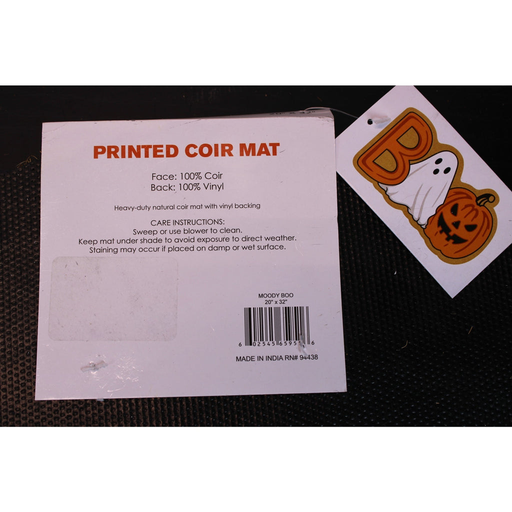 BOO SHAPED HALLOWEEN COIR DOOR MAT 20” X 32” Ghost Jack-O-Lantern Non-slip