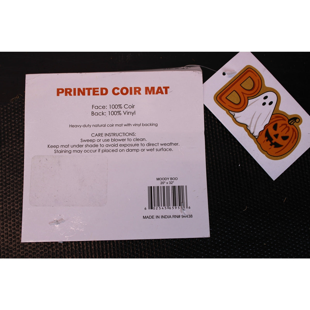 BOO SHAPED HALLOWEEN COIR DOOR MAT 20” X 32” Ghost Jack-O-Lantern Non-slip