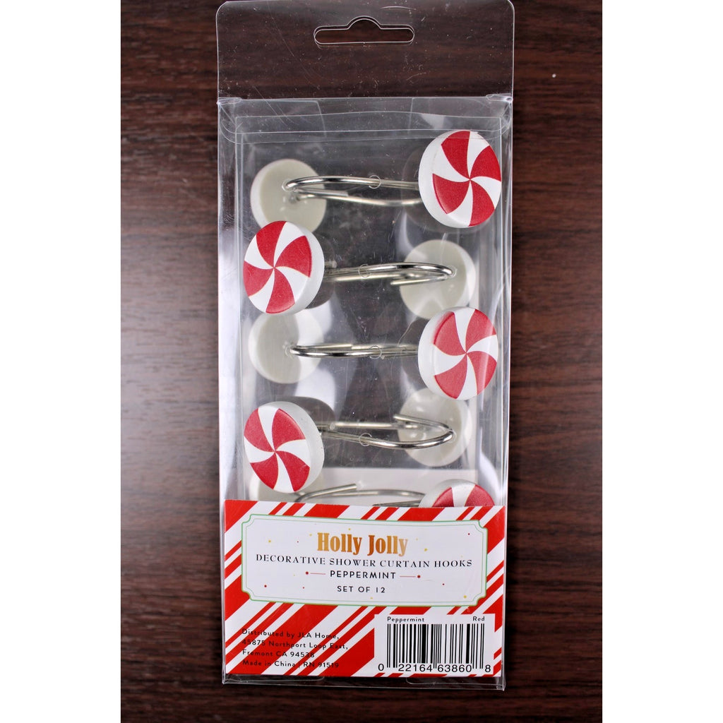 Set of 12 CHRISTMAS PEPPERMINT CANDY SHOWER CURTAIN HOOKS RINGS NIB