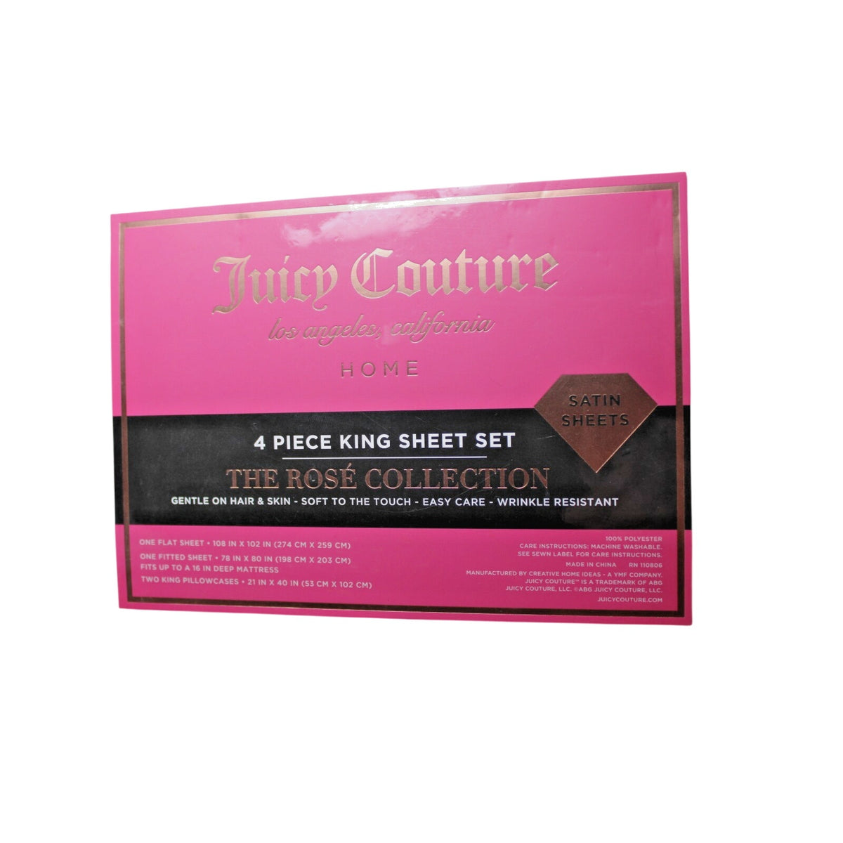 Juicy Couture Lilac Pink Satin 4pc KING Sheet Set Easy Care Soft Sleek Smooth