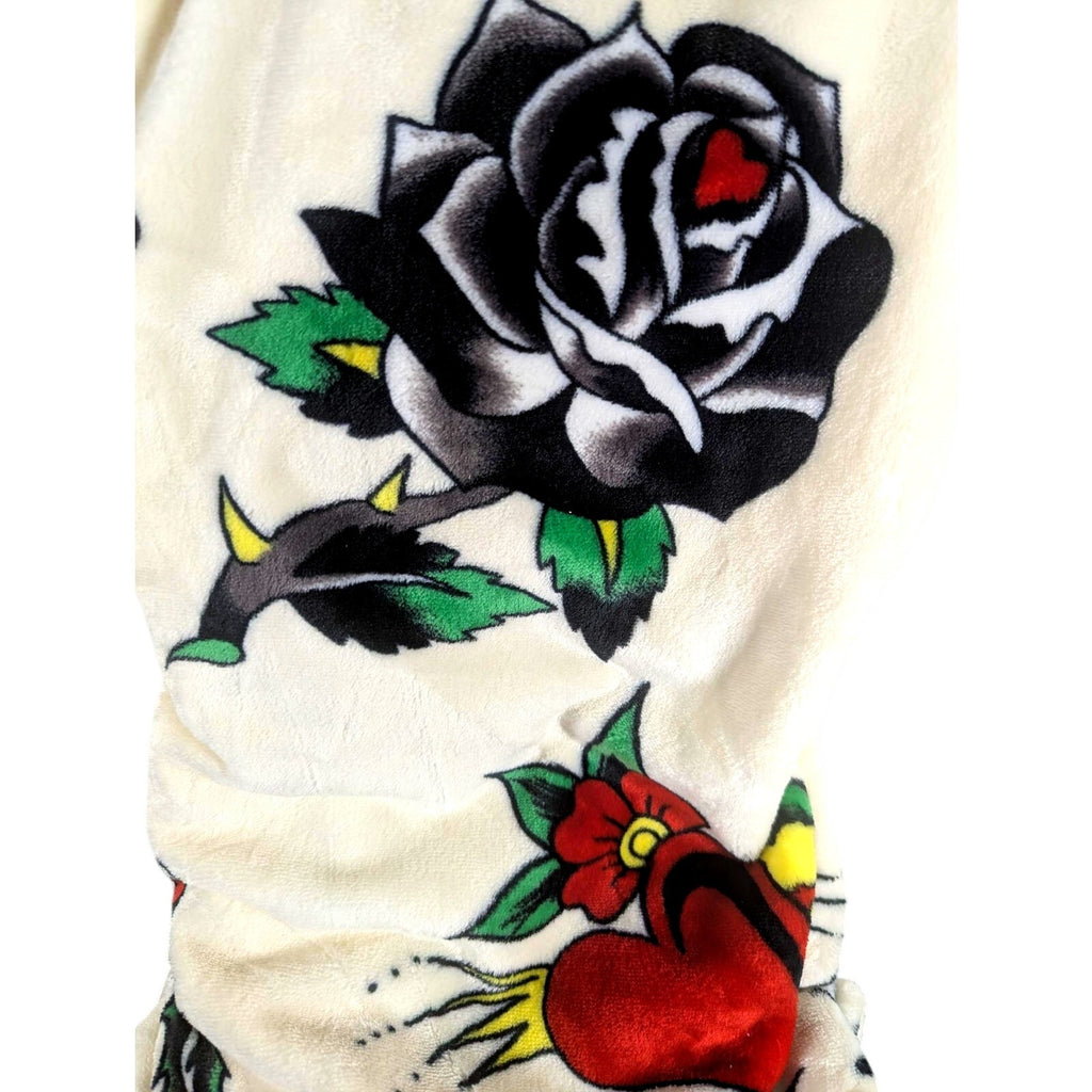 Ed Hardy Plush Throw 60x70 White Red Roses Black Roses Skull