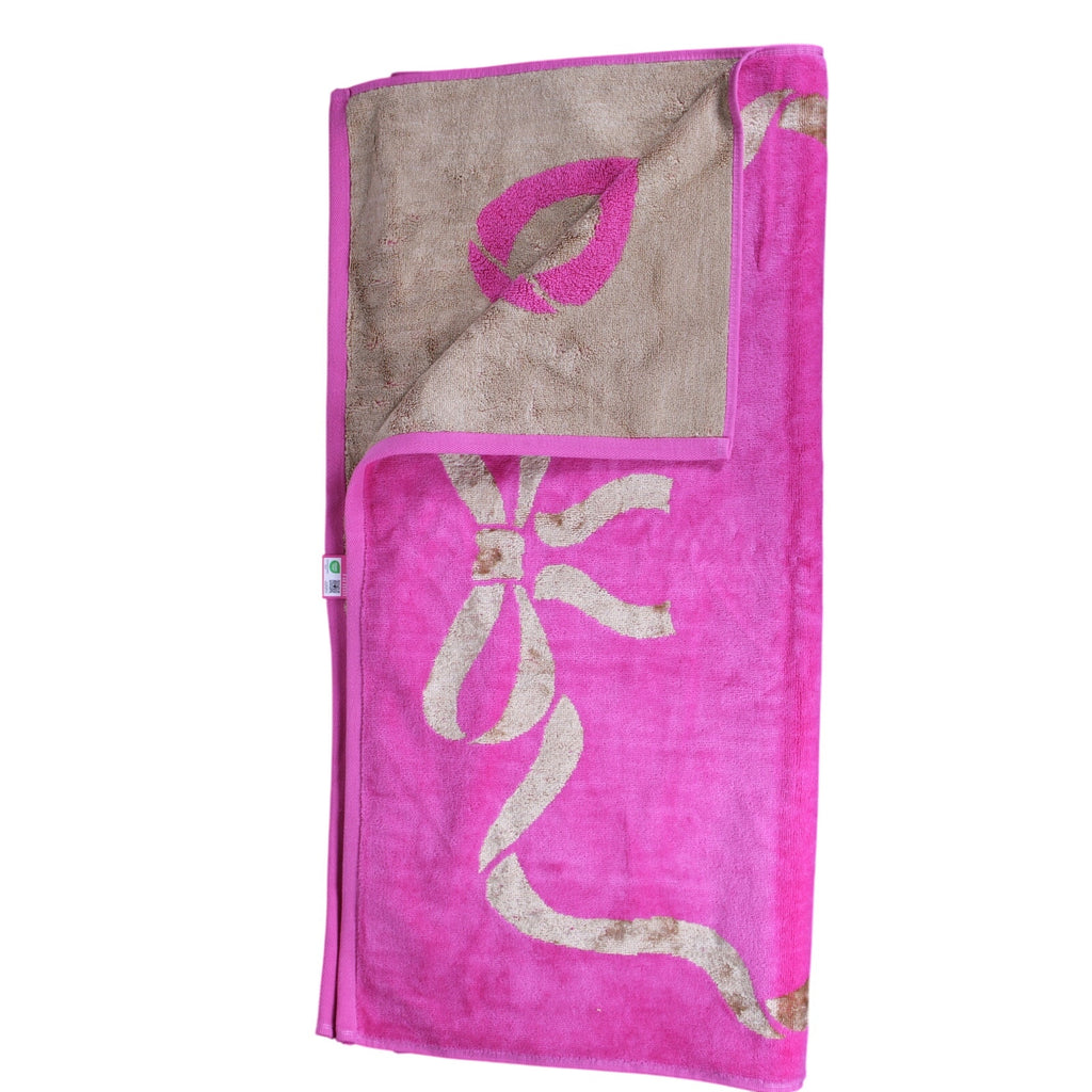 JUICY COUTURE 2psc. PINK FUCHSIA GOLD BOW TIE COTTON VISCOSE Soft 1 BATH 1 HAND TOWEL