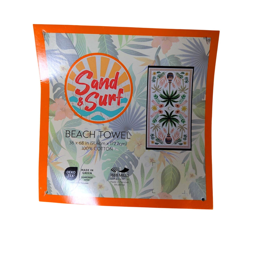 Sand & Surf Beach Towel 36" x 68" Palm Trees 100% Cotton