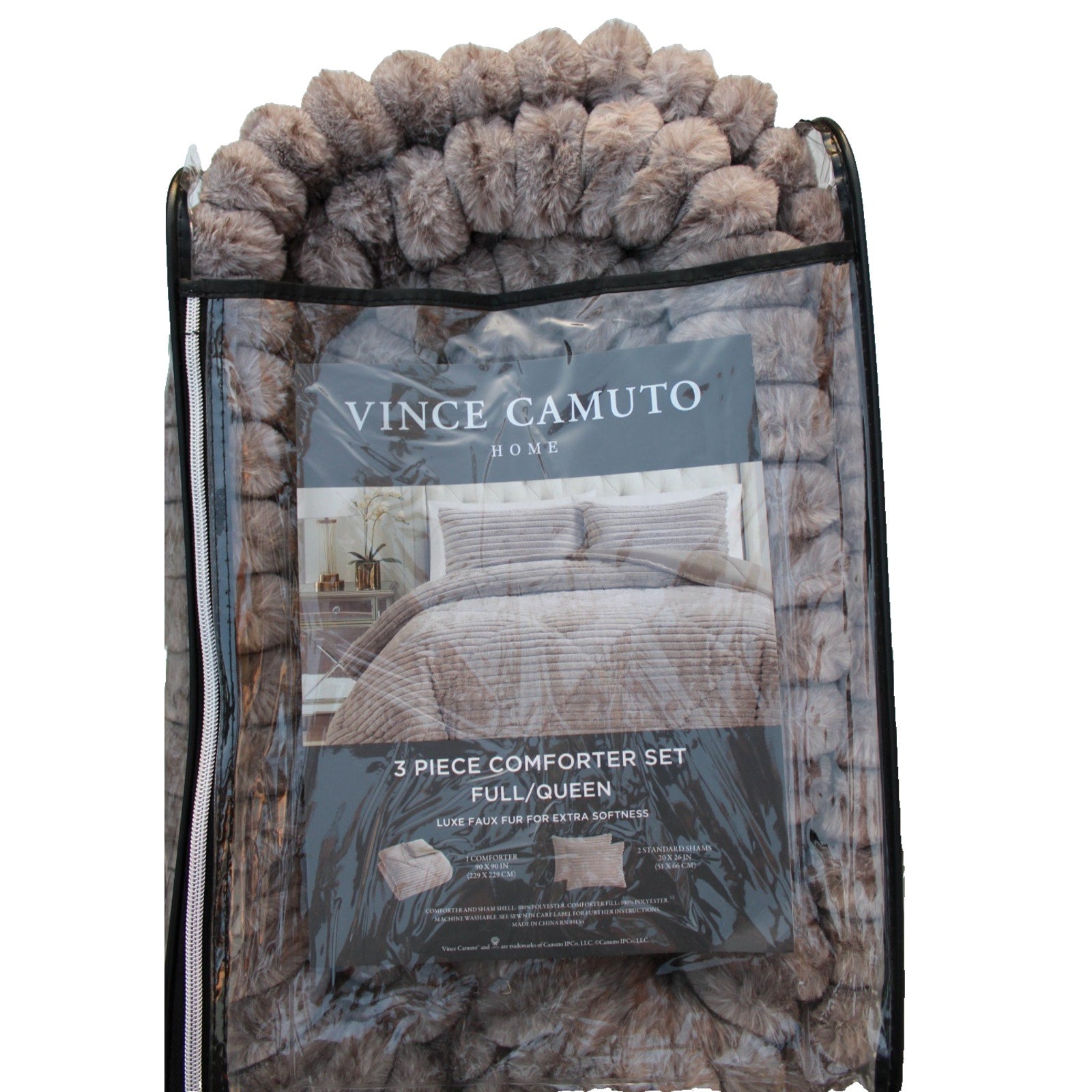 Vince Camuto Home 3 Piece Comforter Set Full/Queen Luxe Faux Fur - Extra Soft