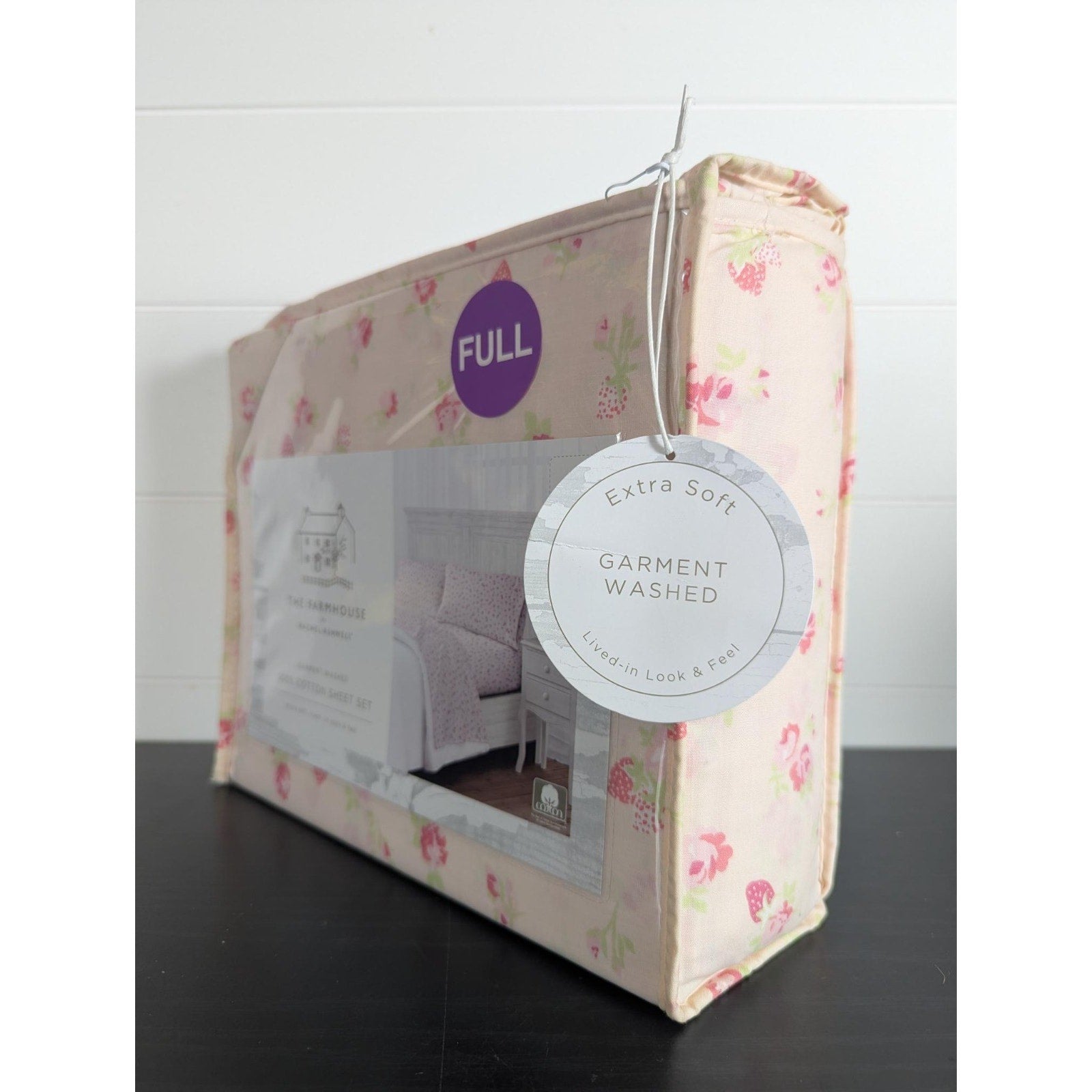 THE FARMHOUSE Rachel Ashwell FULL Pale Pink w/Strawberries & Flowers Sheet Set