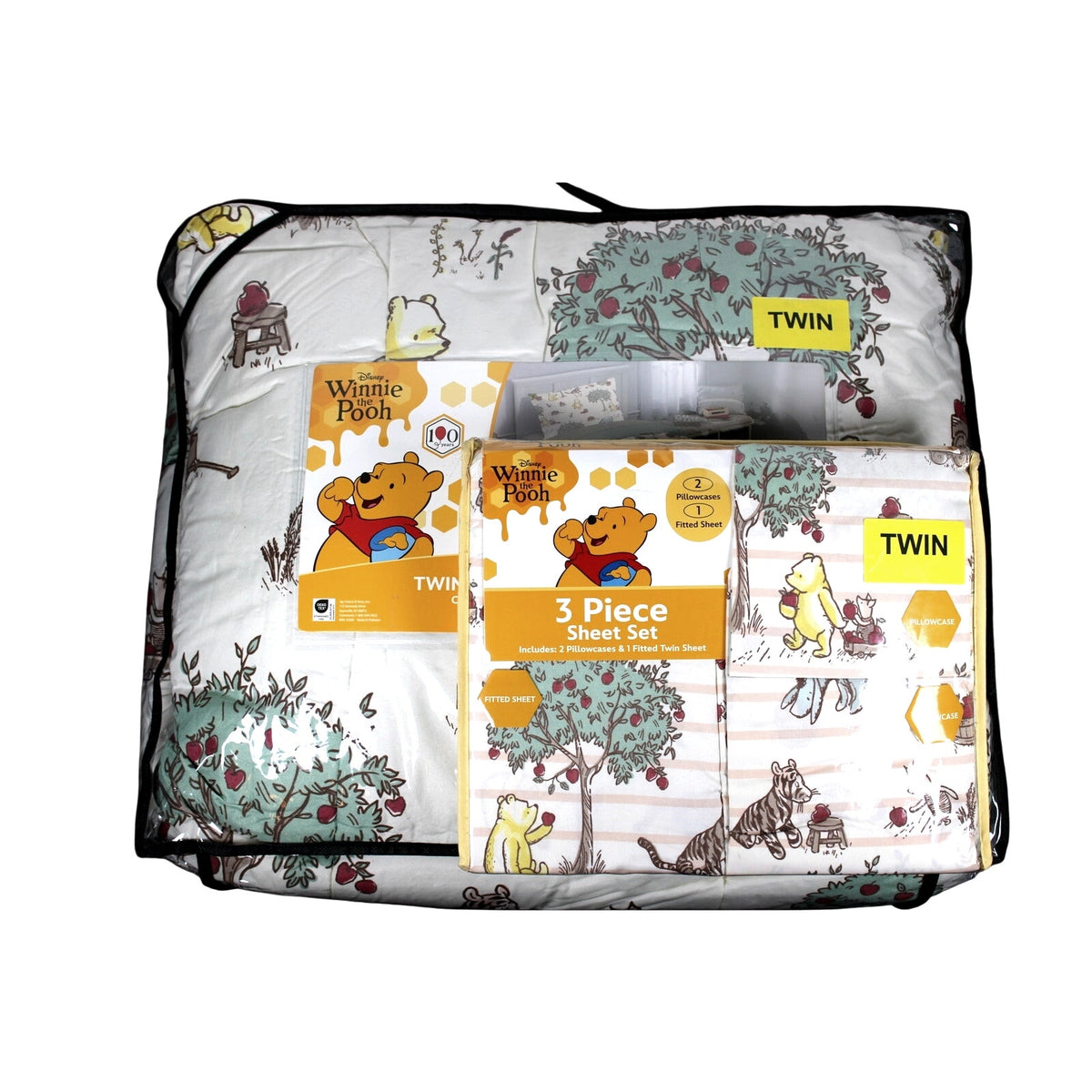 Winnie The Pooh 5 Piece, TWIN Comforter 64x86, 1 Sham 20x26 & 3 Piece Sheet Set