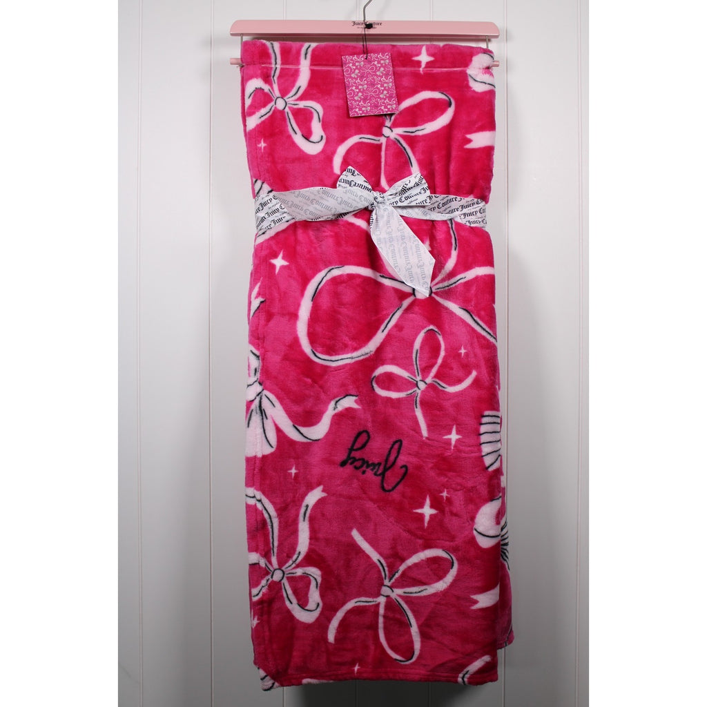 Juicy Couture 60" x 70" Pink Plush Throw Blanket, Bows - OVERSIZED