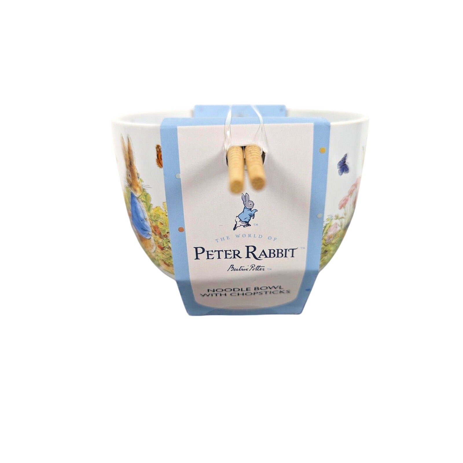 Beatrix Potter PETER RABBIT White Ceramic Noodle/Soup Bowl w/Chopsticks - NEW
