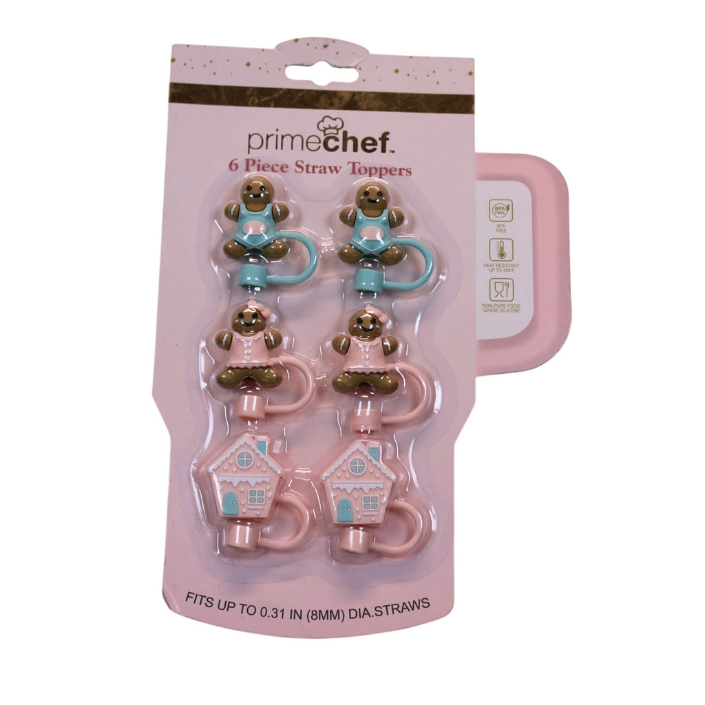 Prime Chef 6-Piece Gingerbread Silicone Straw Toppers
