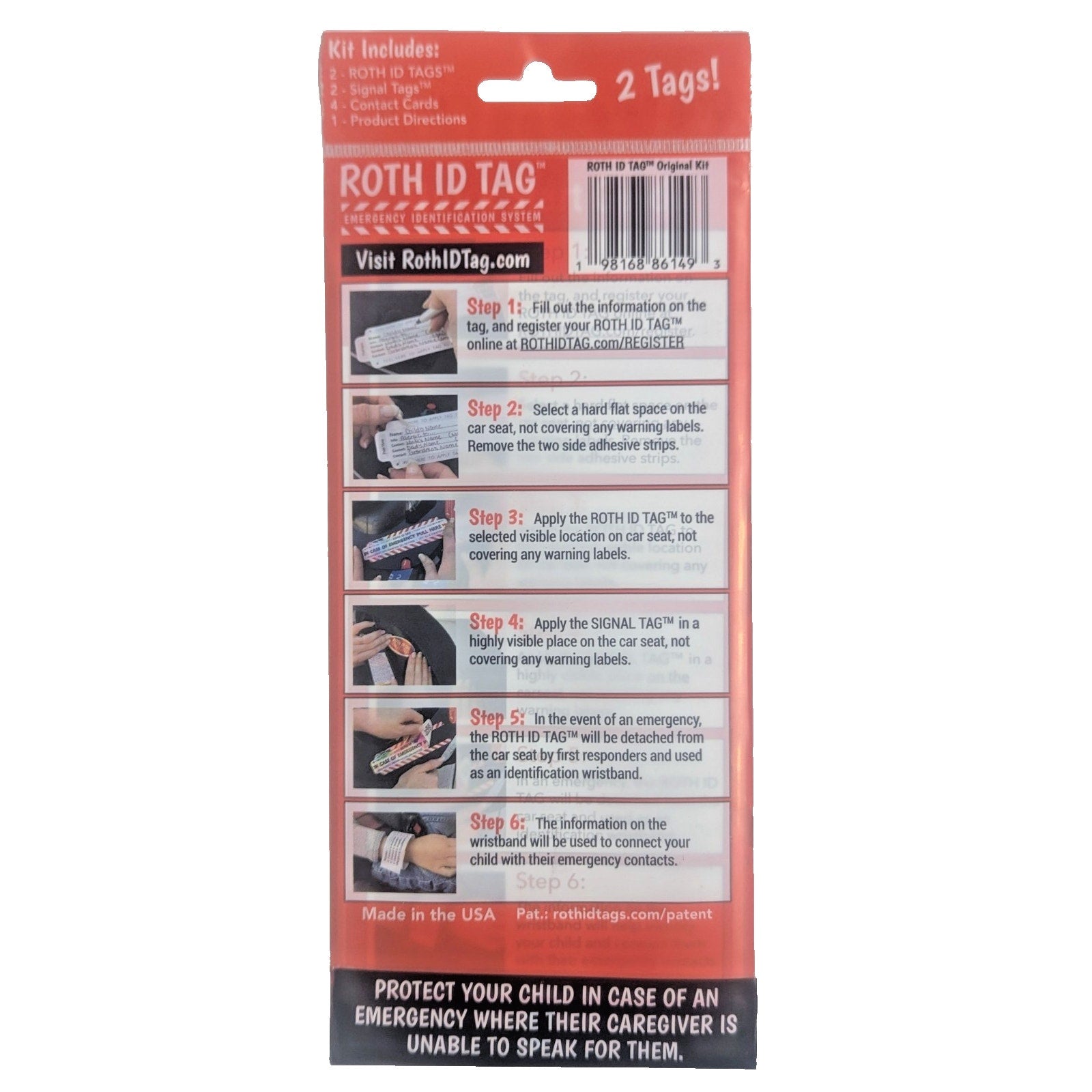 Original ROTH ID TAG™ Kit - Emergency Contact Identification System for Car Seat