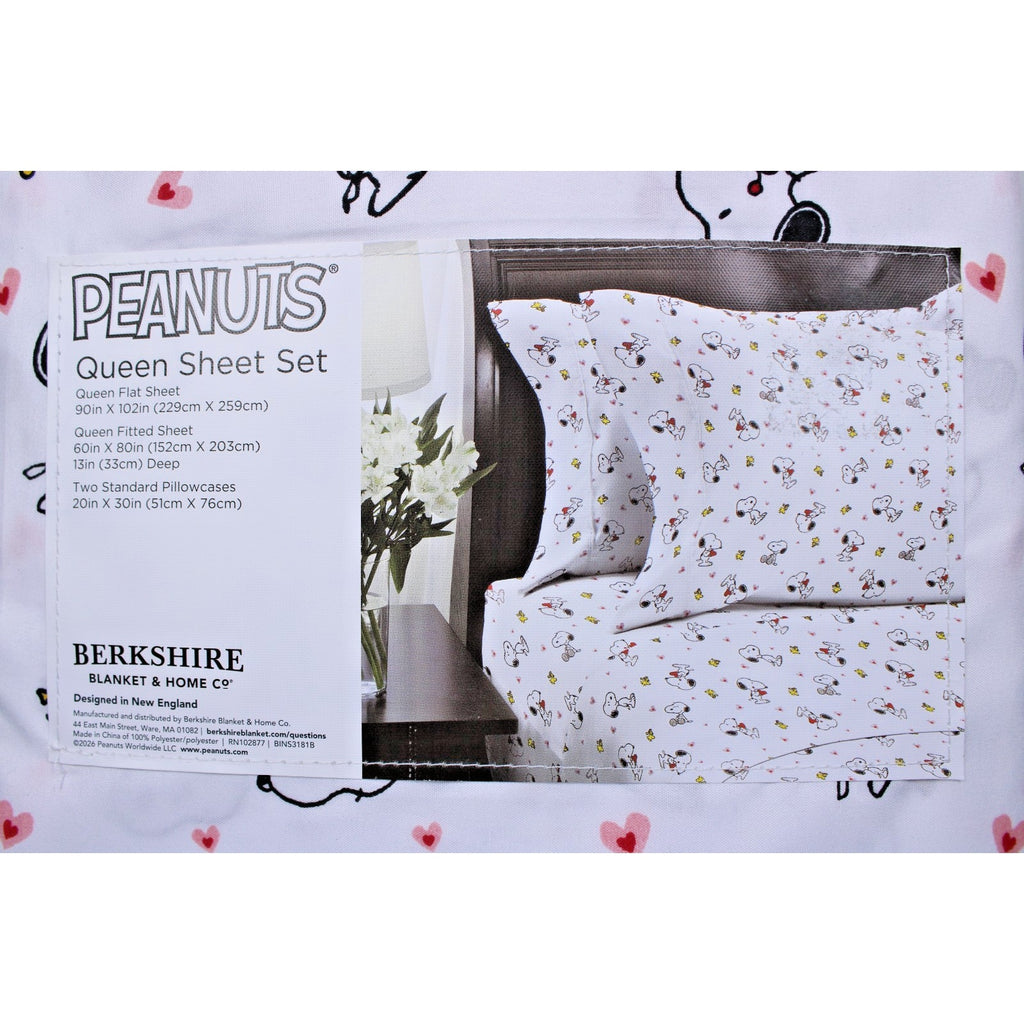 Peanuts Snoopy Queen 4pc Sheet Set By Berkshire Heart Valentines Woodstock NEW