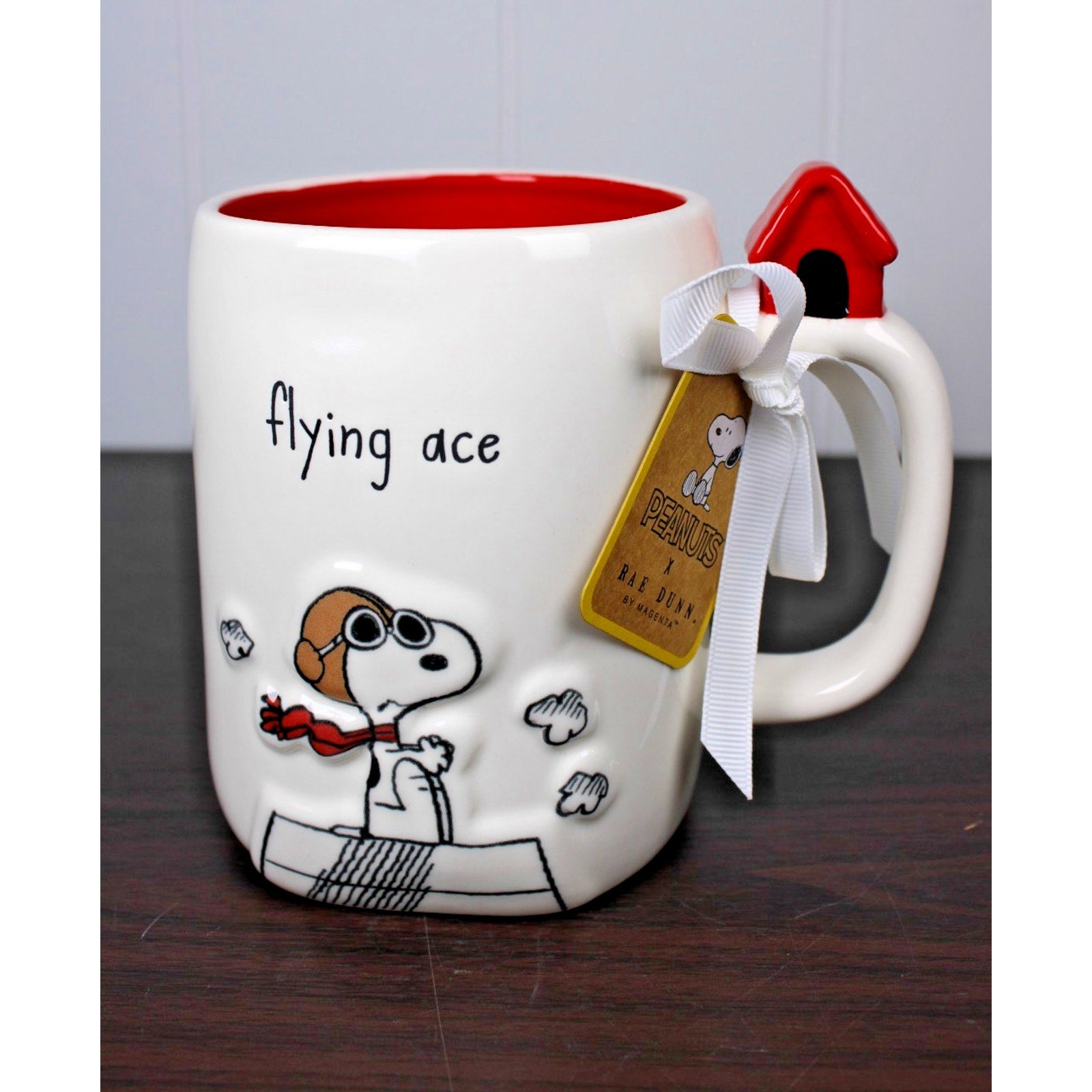 Rae Dunn Mug PEANUTS Snoopy FLYING ACE Red House On Handle New/Tag