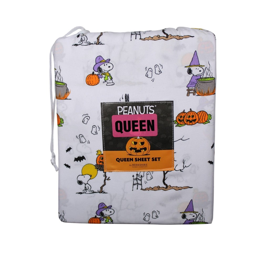 Peanuts 4pc Halloween Snoopy Woodstock QUEEN Sheet Set White Berkshire