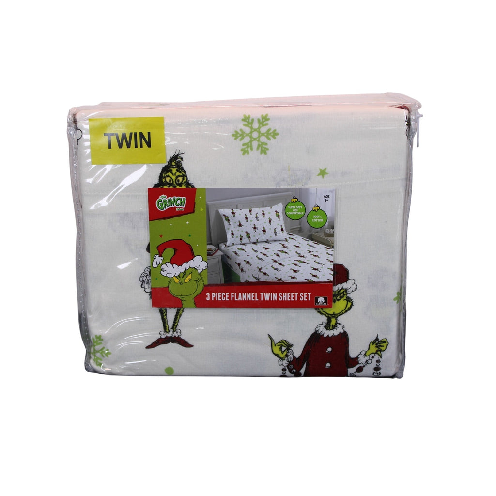 Festive New Dr. Seuss Grinch Twin Cotton Flannel Sheet Set