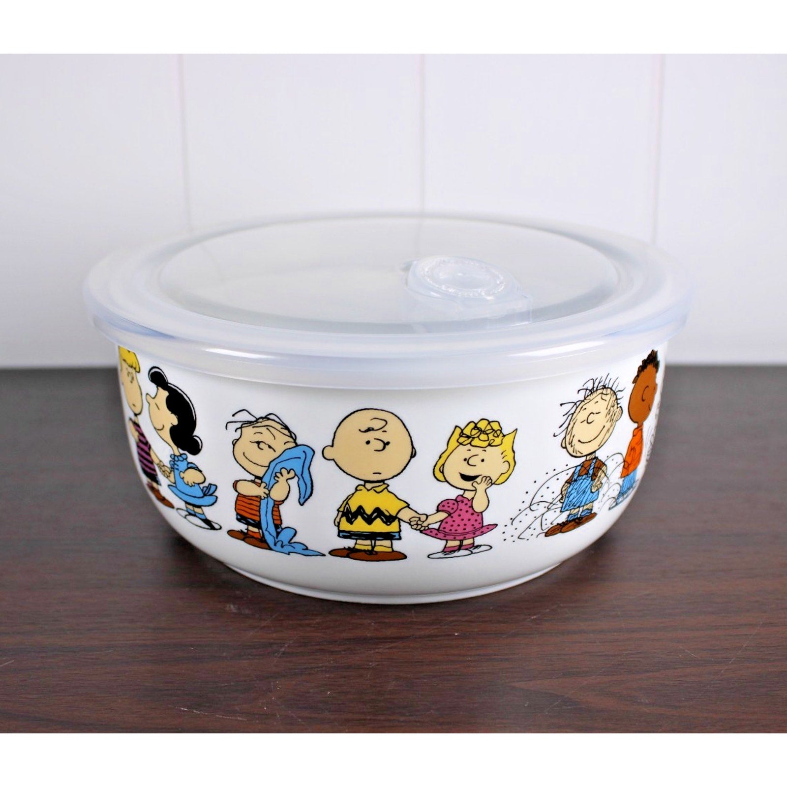 Peanuts Snoopy Gang Pressure Vent Lid Food Storage Container Bowl Ceramic 7" NEW