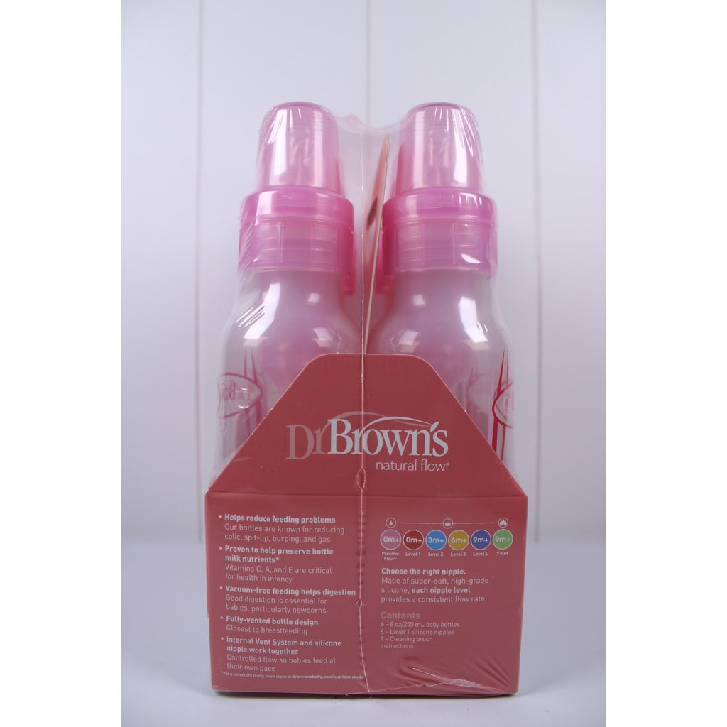 Dr Brown's Natural Flow 6-Pack Narrow - 8oz, Pink