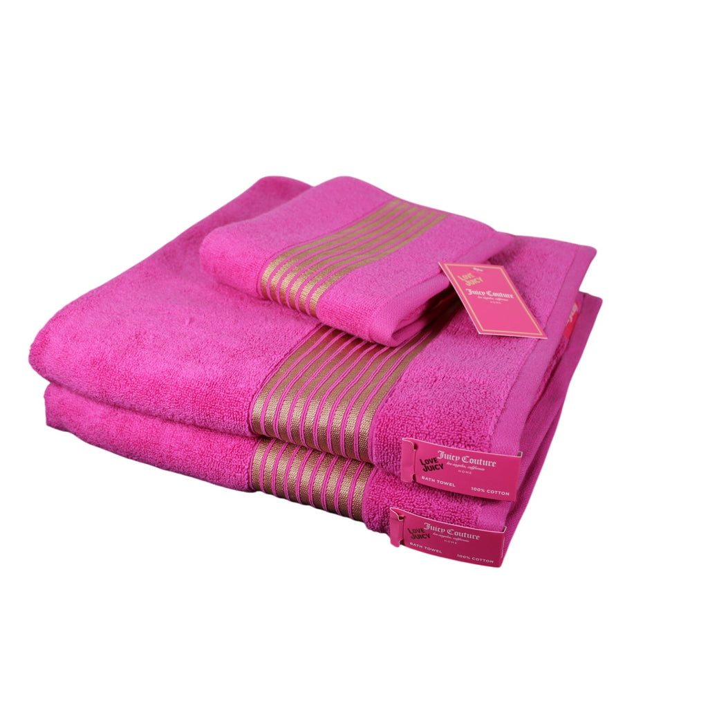 Juicy Couture Towels Pink With Gold Stripes 3psc. 2 Towels, 1 Hand Towel