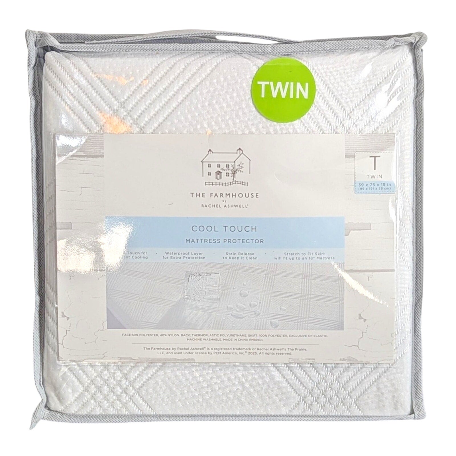 The Farmhouse Rachel Ashwell COOL TOUCH Mattress Protector - Instant Cool, TWIN