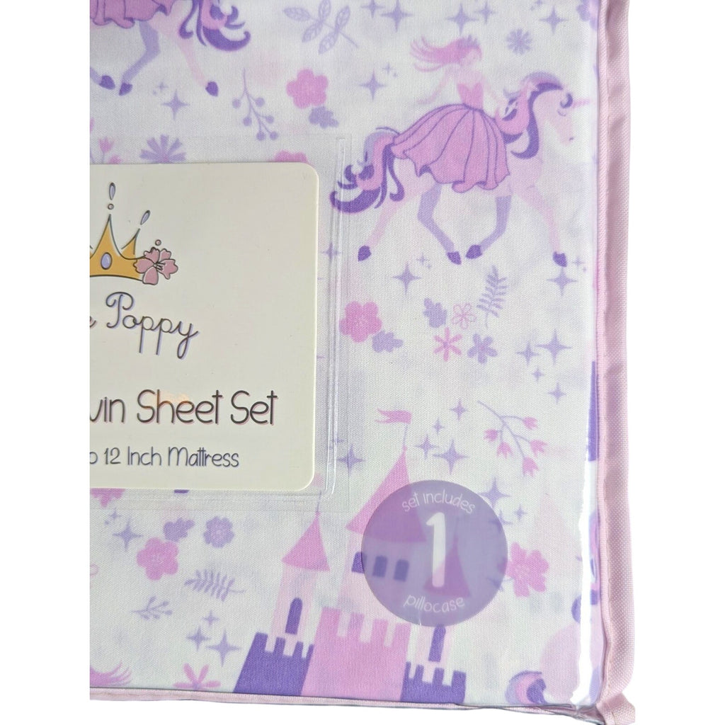 Little Poppy- Castles, Unicorns, Princes, 3-pc TWIN Sheet Set - New