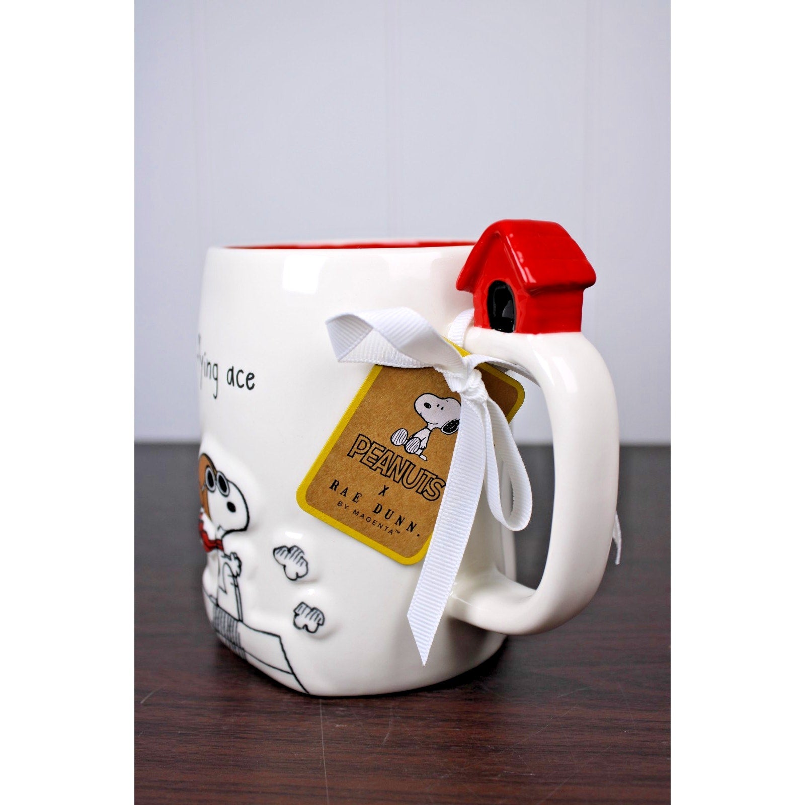 Rae Dunn Mug PEANUTS Snoopy FLYING ACE Red House On Handle New/Tag