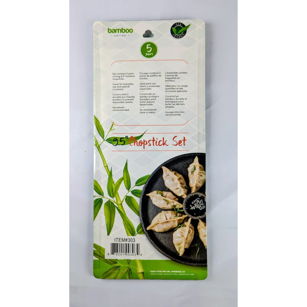 Cook Pro White Dots Bamboo Chopsticks 5 Pack Set 9.5” Natural