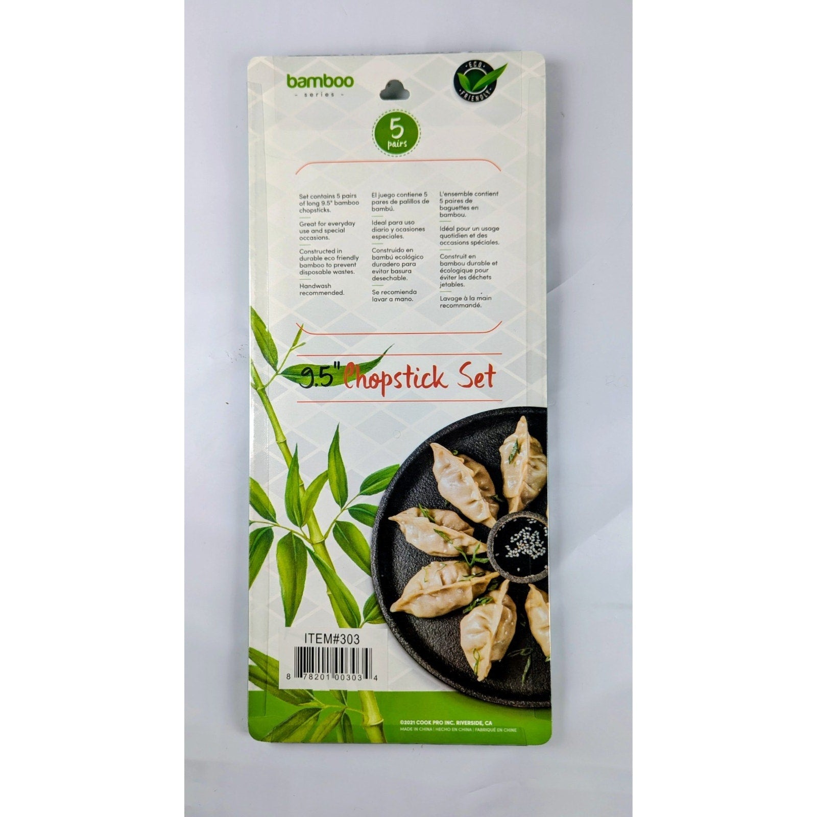 Cook Pro White Dots Bamboo Chopsticks 5 Pack Set 9.5” Natural