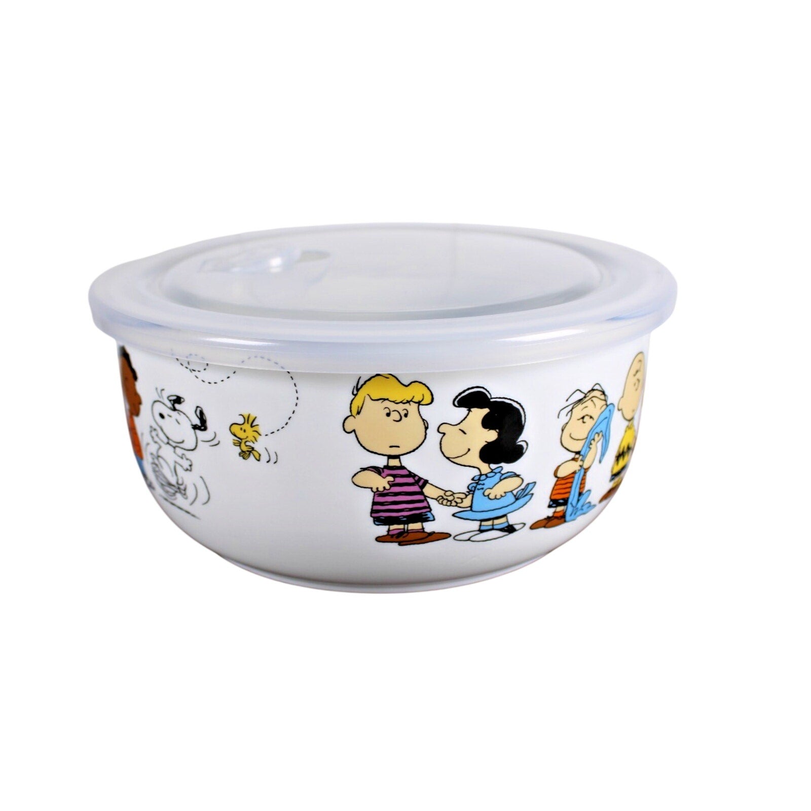 Peanuts Snoopy Gang Pressure Vent Lid Food Storage Container Bowl Ceramic 7" NEW