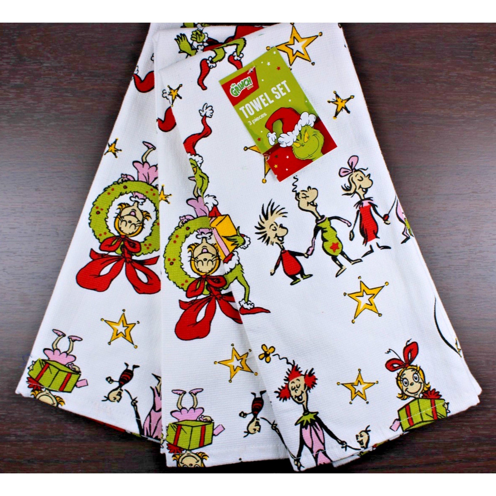 Set Of 3 Dr. Seuss The Grinch Whoville Cindy Lou Christmas Kitchen Cotton Towels