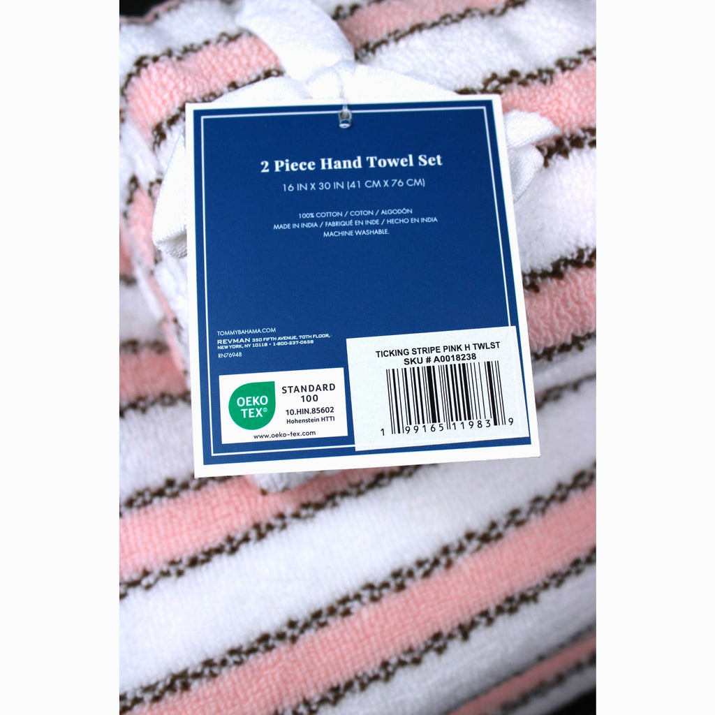 Tommy Bahama 4pc Ticking Stripe Pink/Brown Bath & Hand Towel Set
