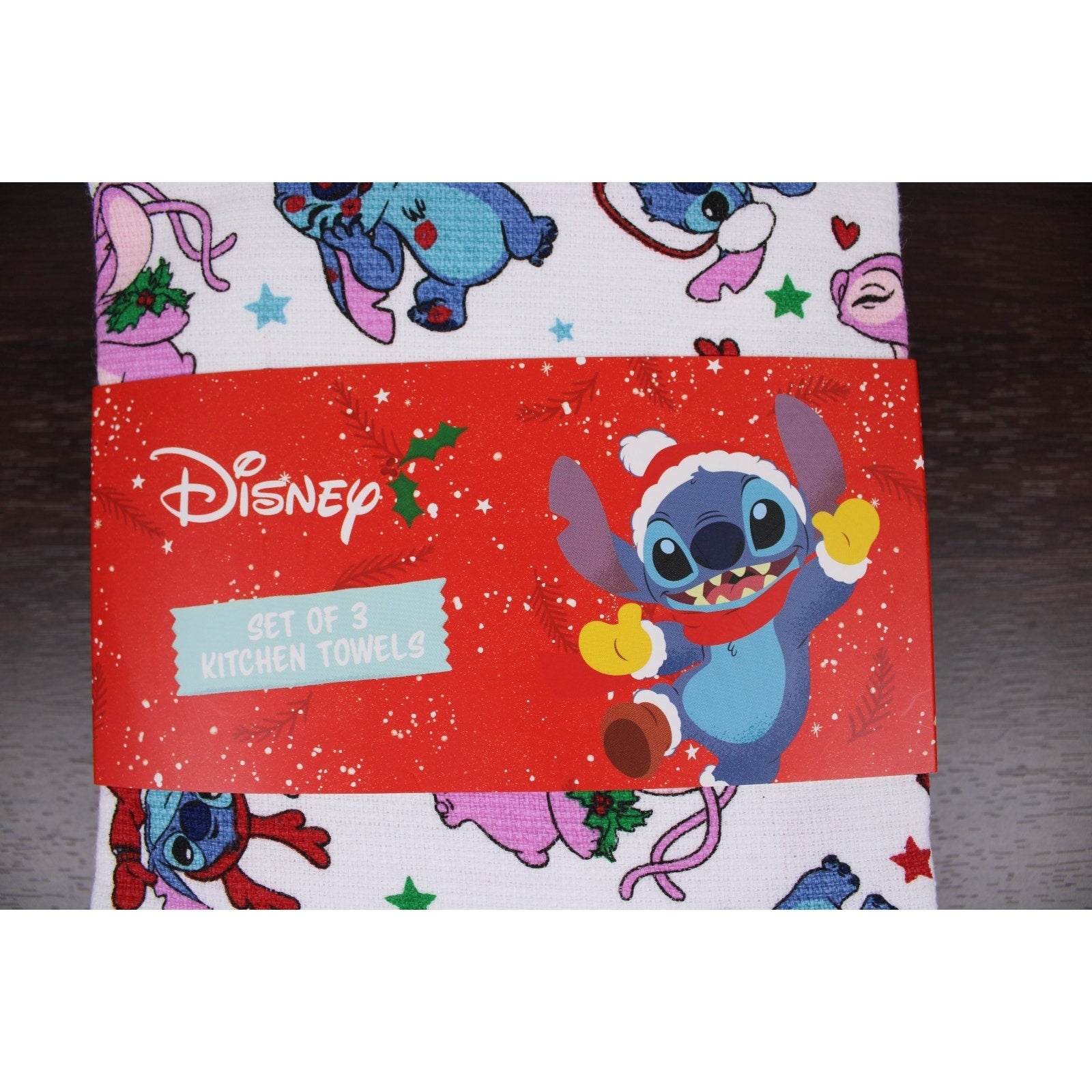 Disney Stitch & Angel Cotton Kitchen Towels – Set of 3 – Christmas Holid fun day