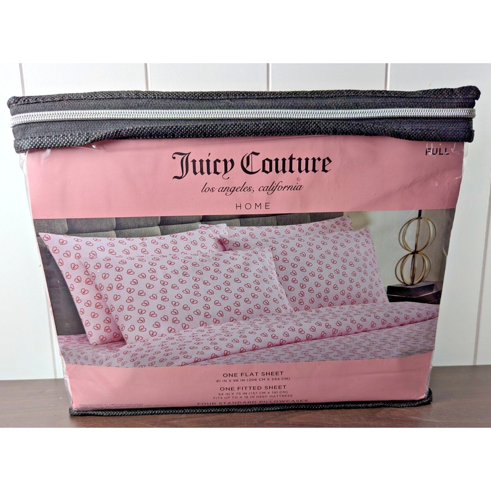 Juicy Couture Full 6pc Sheet Set, Juicy Monogram, Rose Hearts, Pink