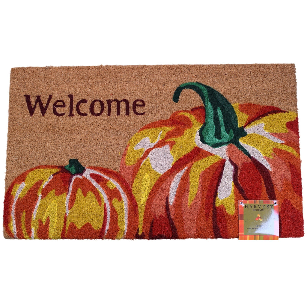 Harvest - WELCOME Heavy-Duty 5lb. Coir Doormat Non-Slip, Fall Pumpkins 18x30