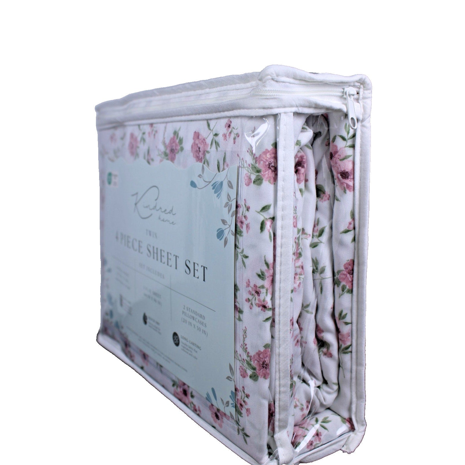 KINDRED HOME 4 PIECE TEA ROSE FLORAL DESIGN TWIN SHEET SET 1 EXTRA PILLOWCASE