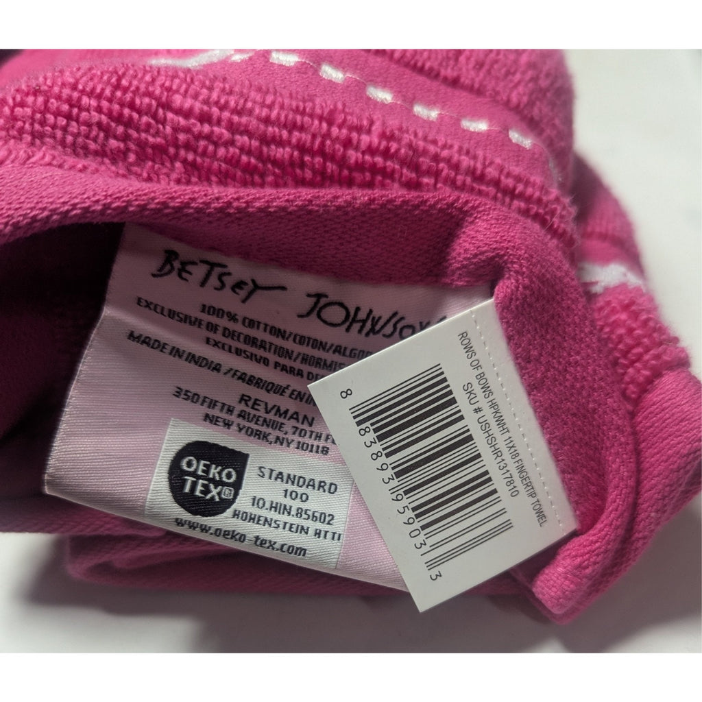 Betsey Johnson 2pc Hand Towels 11"x18" Row of Bows Pink Color 100% Cotton