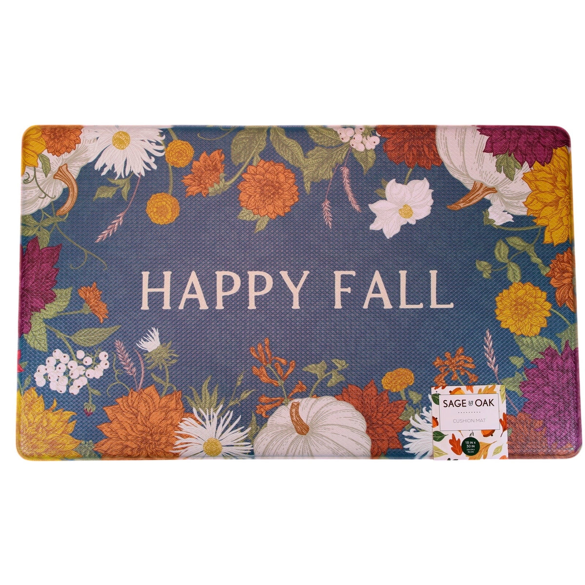 Sage & Oak Happy Fall Kitchen Cushion Mat 18x30, Pumpkin, Flowers - New
