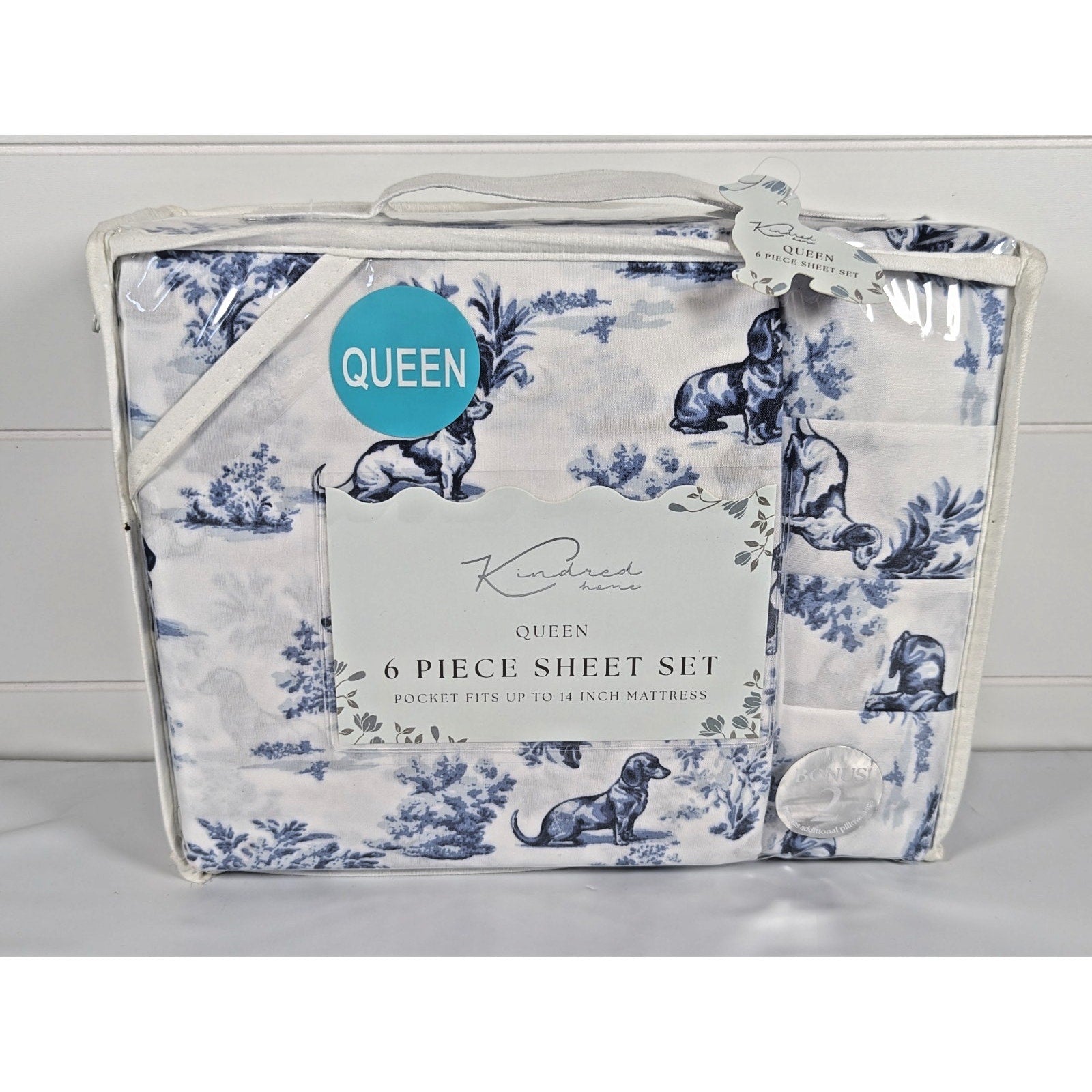 KINDRED HOME 6 pc Dogs, Floral design Queen Sheet Set 2 EX Pillowcases