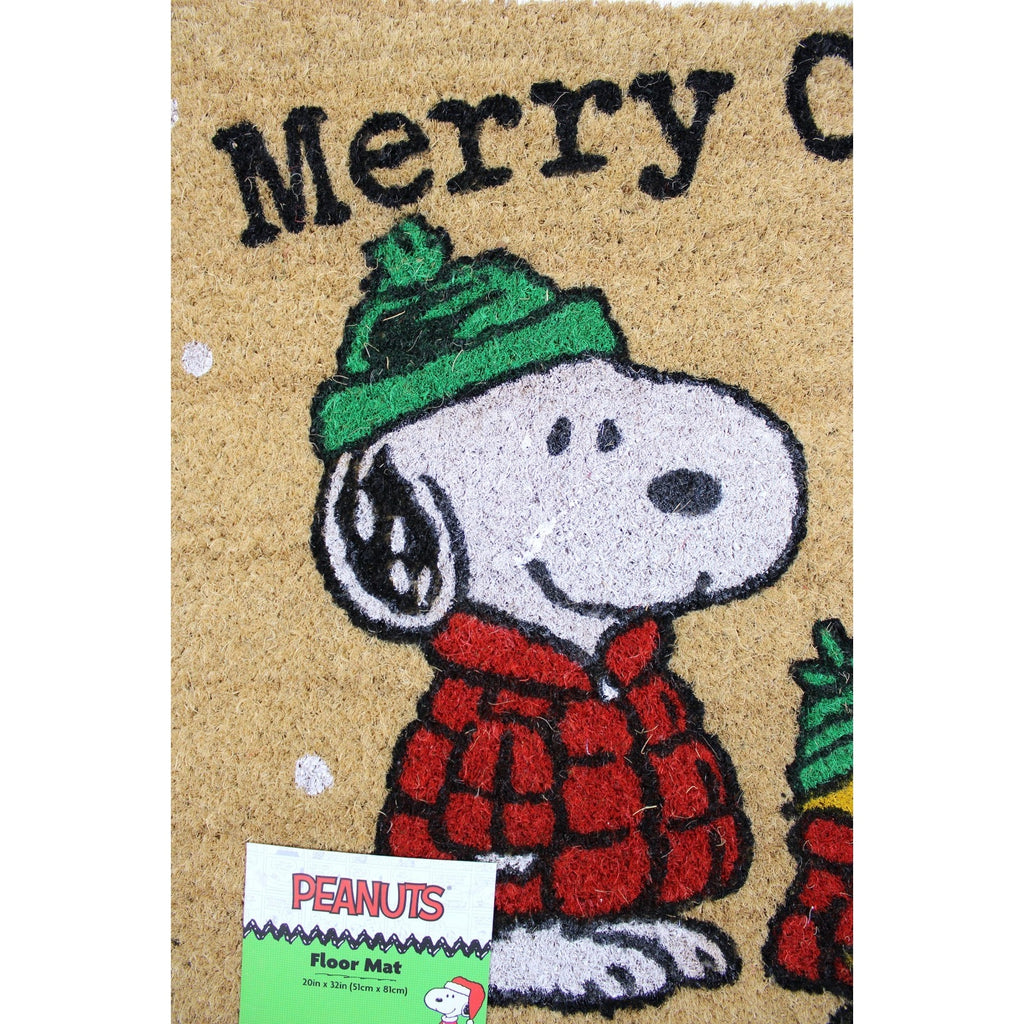 Peanuts Snoopy Woodstock Red Puffer Jacket Merry Christmas Coco Coir Mat 20"x32”