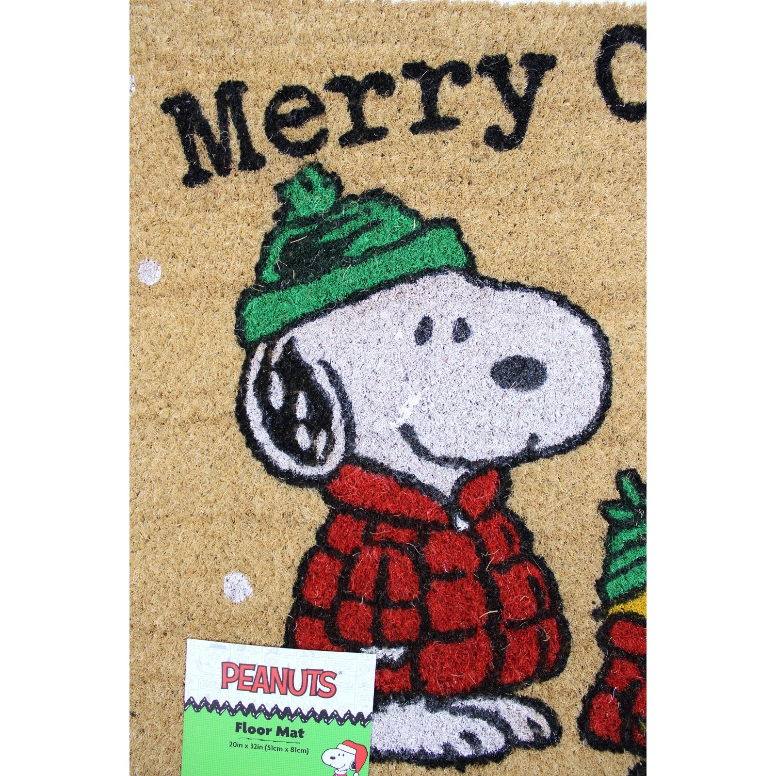Peanuts Snoopy Woodstock Red Puffer Jacket Merry Christmas Coco Coir Mat 20"x32”