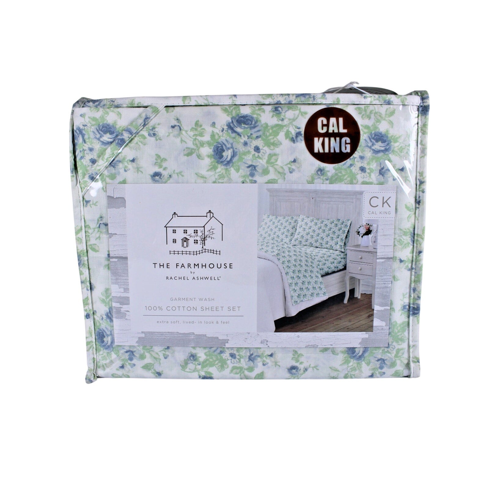 The Farmhouse Rachel Ashwell Blue Floral Cal King Sheet Set Blue Green
