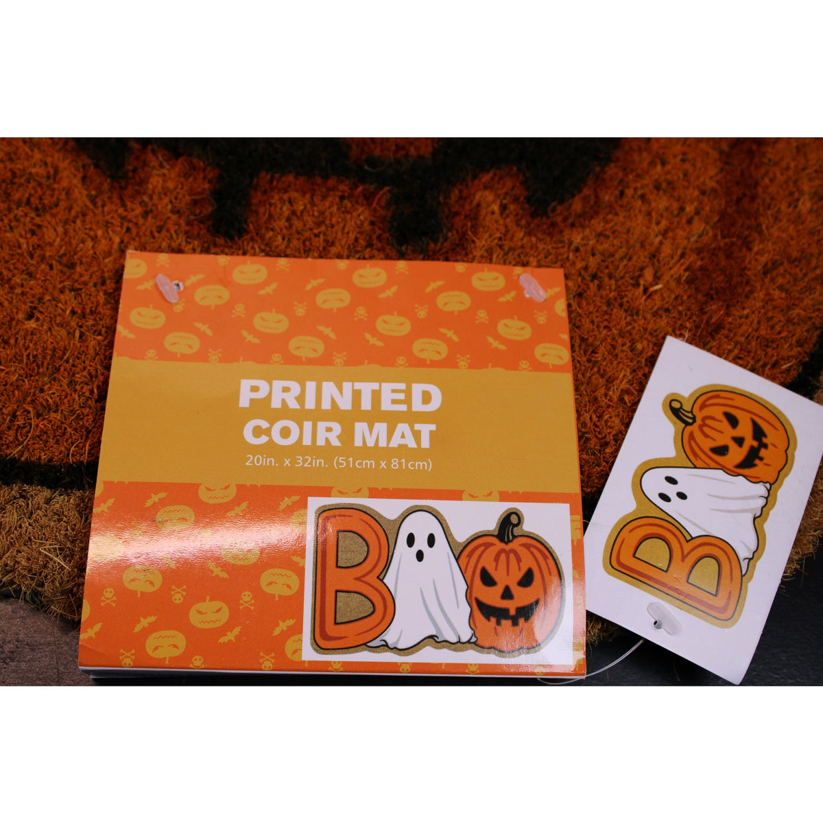 BOO SHAPED HALLOWEEN COIR DOOR MAT 20” X 32” Ghost Jack-O-Lantern Non-slip