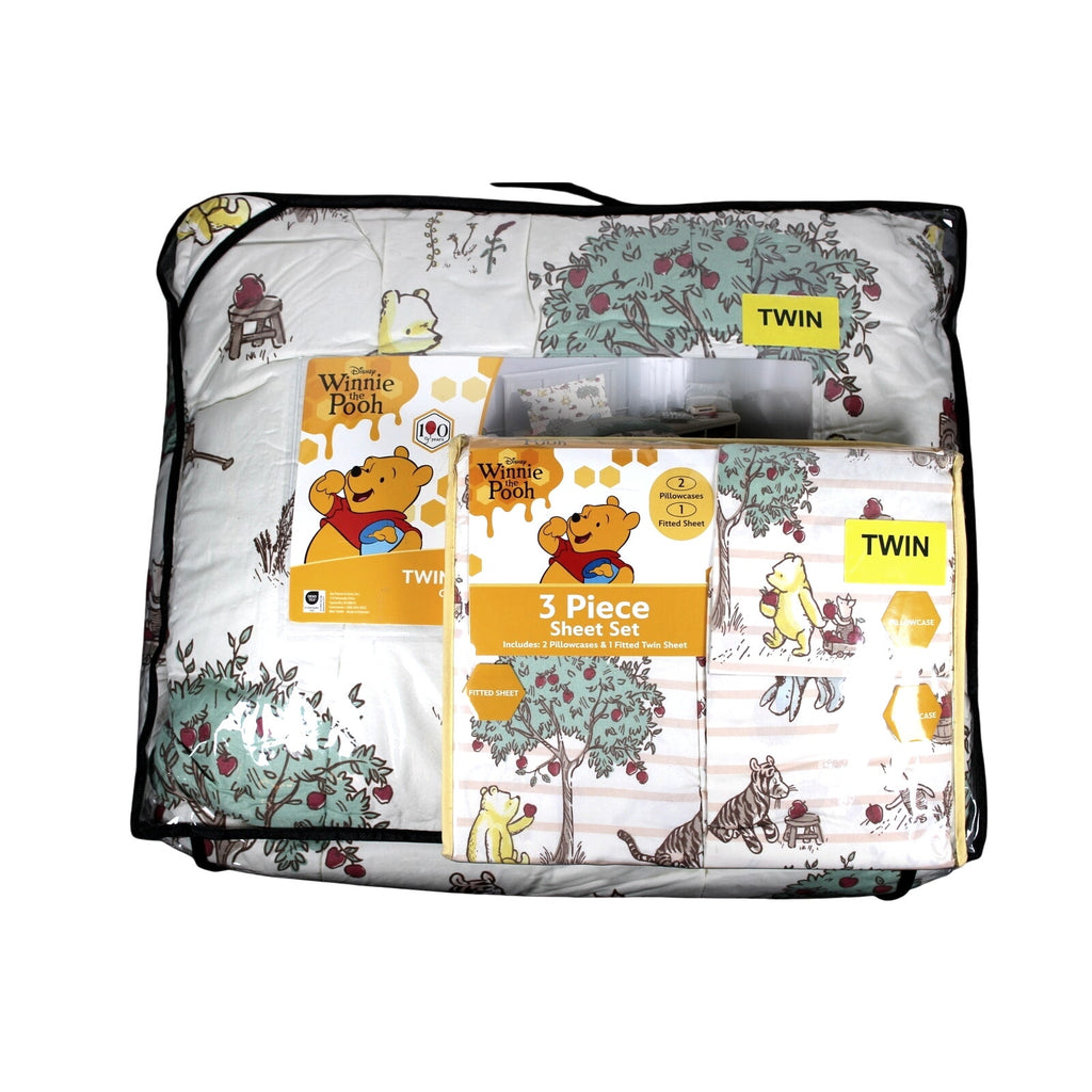 Winnie The Pooh 5 Piece, TWIN Comforter 64x86, 1 Sham 20x26 & 3 Piece Sheet Set