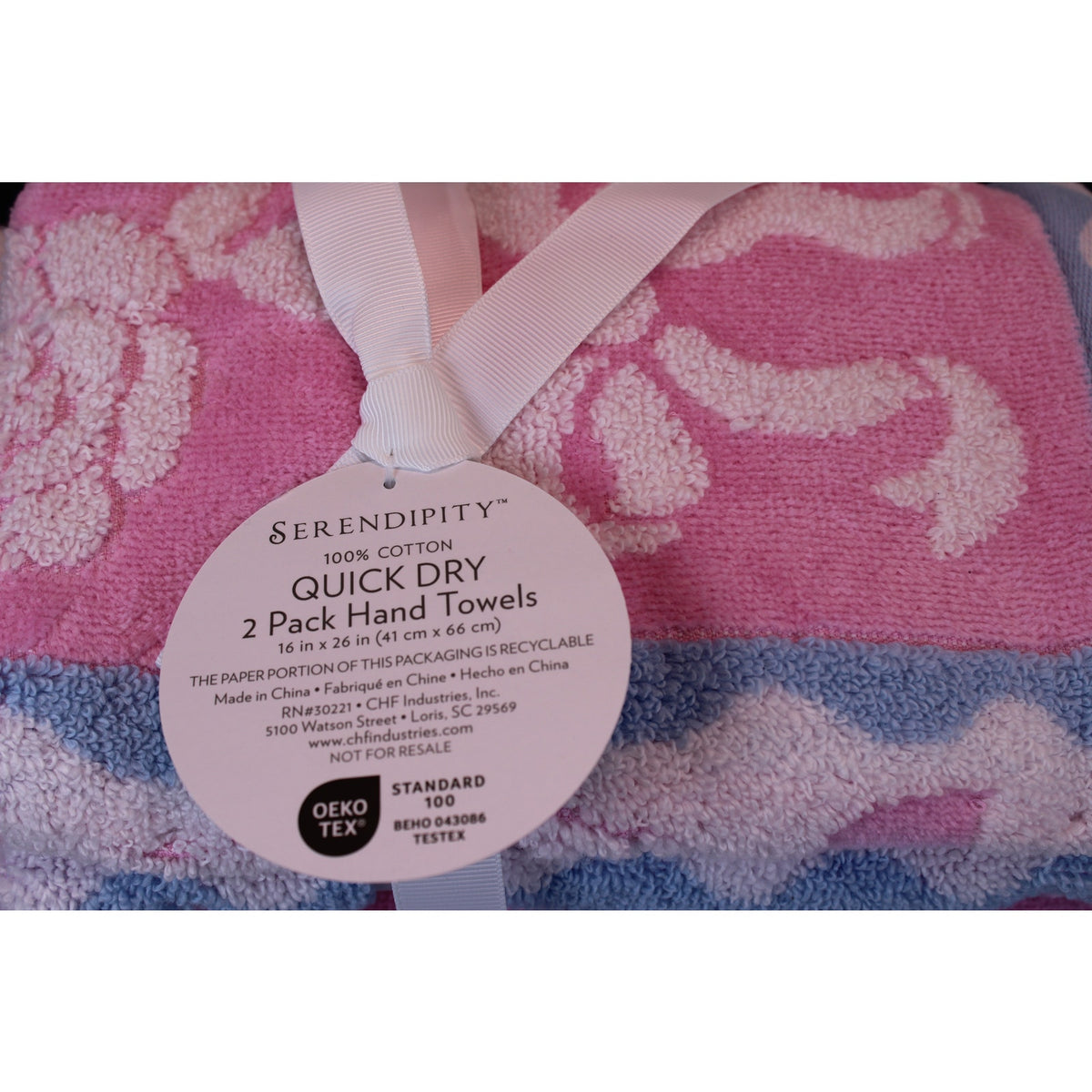 SERENDIPITY  3pc Bath Towel Set Bows & Roses Design 100% Cotton