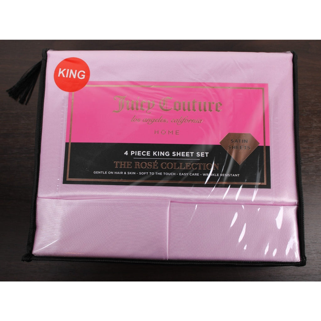 Juicy Couture Lilac Pink Satin 4pc KING Sheet Set Easy Care Soft Sleek Smooth
