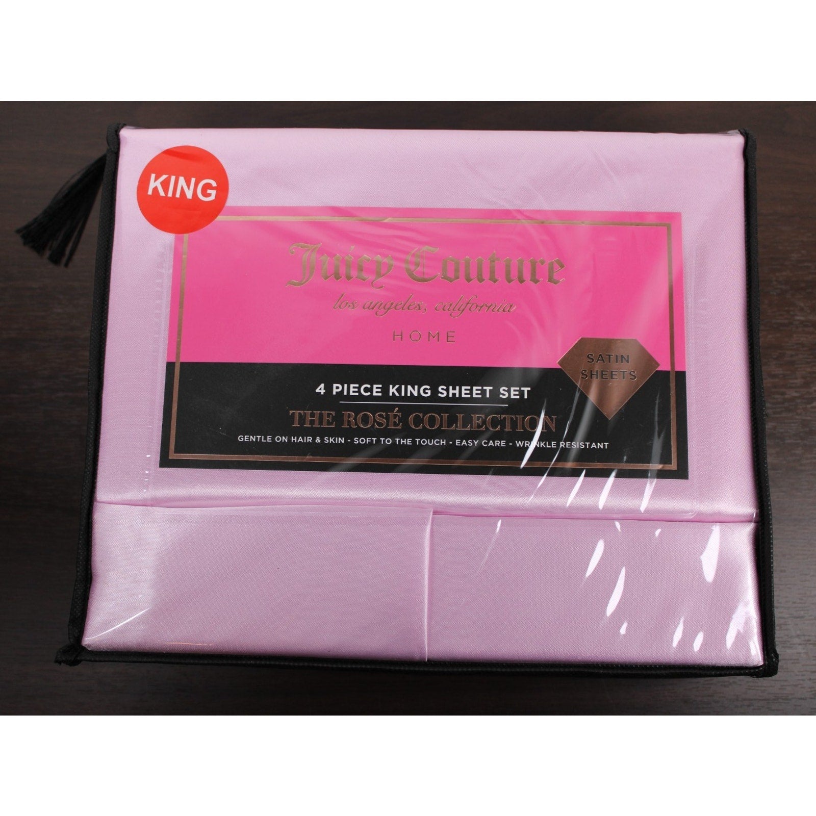 Juicy Couture Lilac Pink Satin 4pc KING Sheet Set Easy Care Soft Sleek Smooth