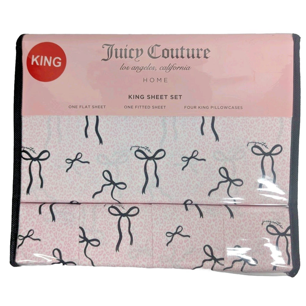 Juicy Couture Hot Pink Cheetah Print Crown Logo 6 Piece King Sheet Set