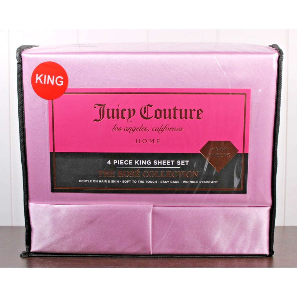 Juicy Couture Lilac Pink Satin 4pc KING Sheet Set Easy Care Soft Sleek Smooth